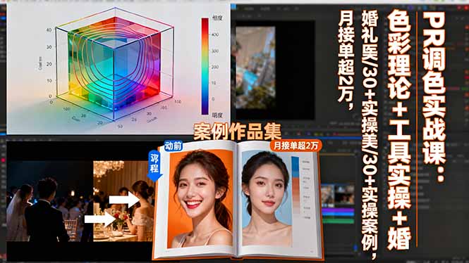PR调色实战课：色彩理论+工具实操+婚礼医美/30+实操案例，月接单超2万-云阁资源网