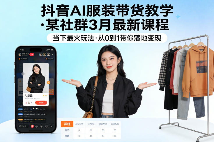 抖音AI服装带货教学，某社群3月最新课程，当下最火玩法，从0到1带你落地变现-云阁资源网