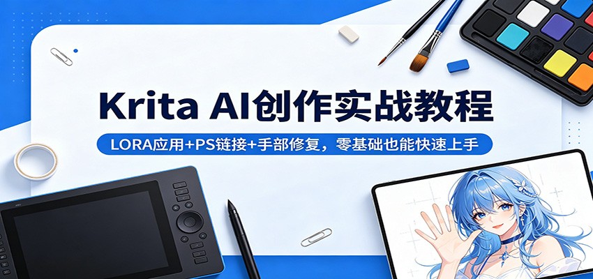 Krita AI创作实战教程：LORA应用+PS链接+手部修复，零基础也能快速上手-云阁资源网