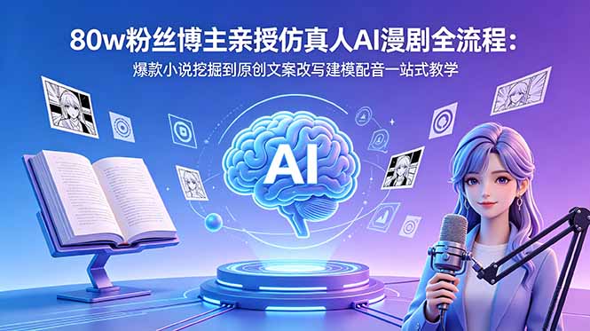 80w粉丝博主亲授仿真人AI漫剧全流程:爆款小说挖掘到原创文案改写建模配音一站式教学-云阁资源网