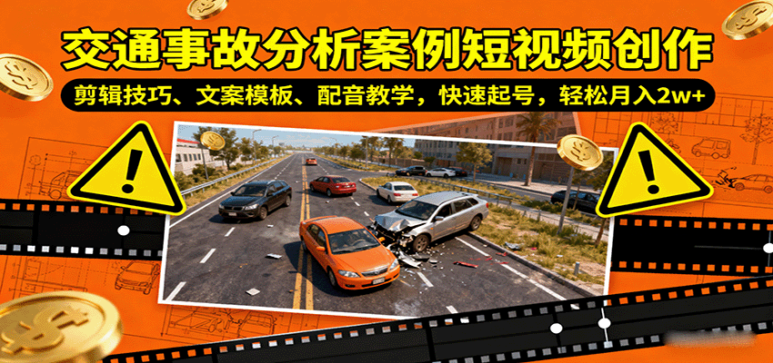 交通事故分析案例短视频创作，剪辑技巧、文案模板、配音教学，快速起号，轻松月入2w+-云阁资源网