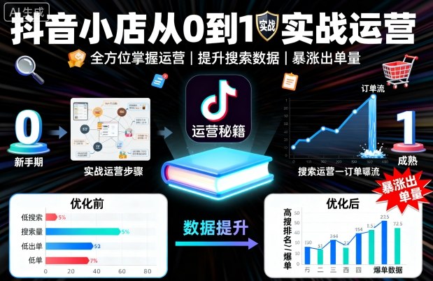 抖音小店从0到1实战运营，帮你全方位掌握小店运营，提升搜索数据与出单量-云阁资源网