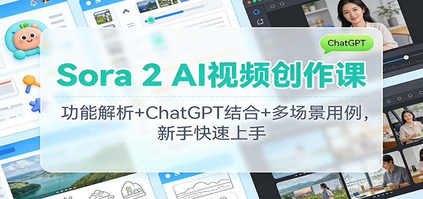 Sora 2 AI视频创作课:功能解析+ChatGPT结合+多场景用例,新手快速上手-云阁资源网