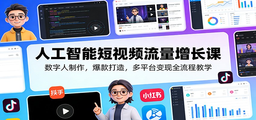 人工智能短视频流量增长课：数字人制作，爆款打造，多平台变现全流程教学-云阁资源网