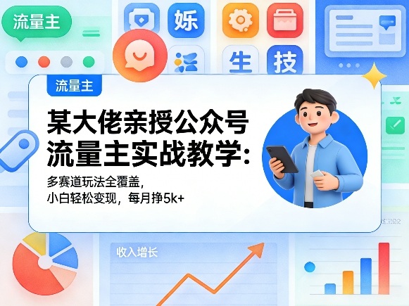 某大佬亲授公众号流量主实战教学：多赛道玩法全覆盖，小白轻松变现，每月多挣5k+-云阁资源网
