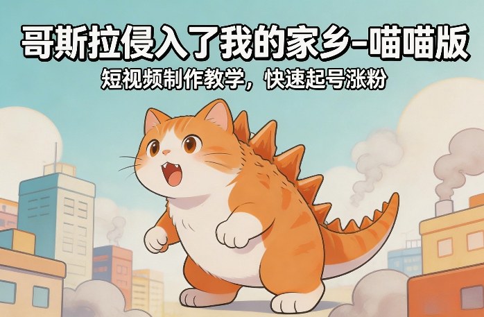 哥斯拉侵入了我的家乡–喵喵版短视频制作教学，快速起号涨粉-云阁资源网