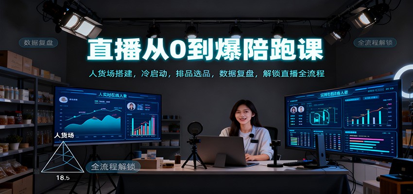 直播从0到爆陪跑课：人货场搭建，冷启动，排品选品，数据复盘，解锁直播全流程-云阁资源网