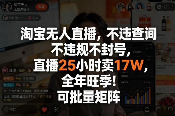 淘宝无人直播，不违规不封号，直播25小时卖17W，全年旺季！可批量矩阵【揭秘】-云阁资源网