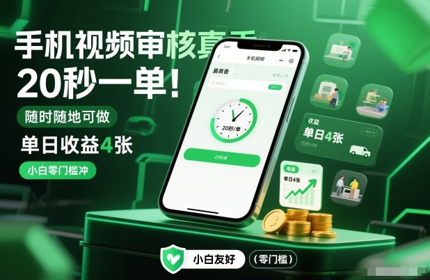 手机视频审核真香！20秒一单，随时随地可做，单日收益4张，小白零门槛冲【揭秘】-云阁资源网