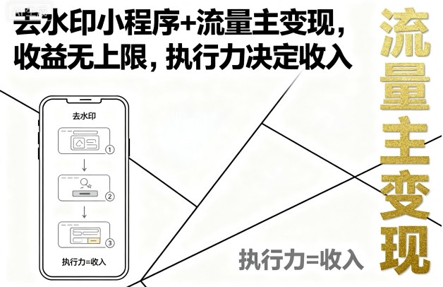 去水印小程序+流量主变现，收益无上限，执行力决定收入-云阁资源网
