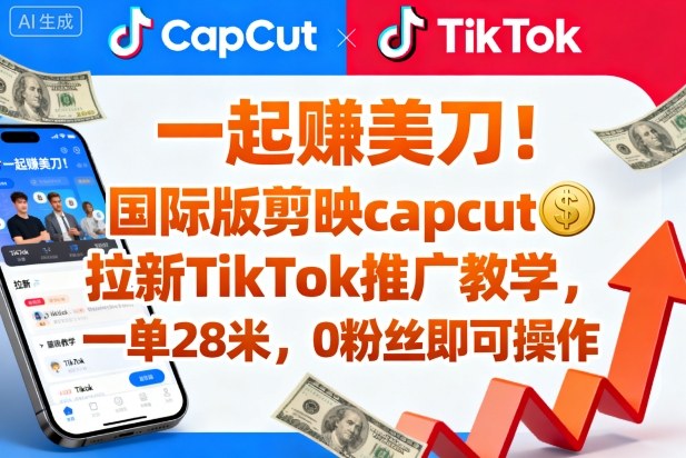 一起賺美刀！国际版剪映capcut拉新TikTok推广教学，一单28米，0粉丝即可操作(附推广入口和教学)-云阁资源网