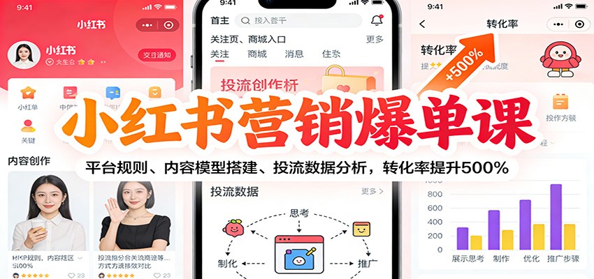 小红书营销爆单课：平台规则、内容模型搭建、投流数据分析，转化率提升500%-云阁资源网
