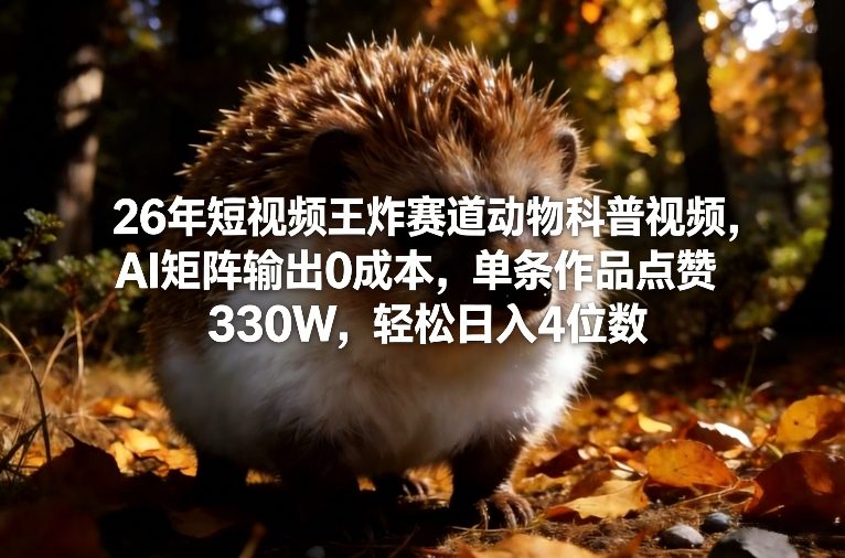 26年短视频王炸赛道动物科普视频，AI矩阵输出0成本，单条作品点赞330W，轻松日入4位数-云阁资源网