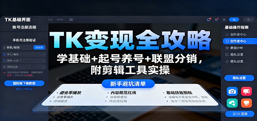TK变现全攻略：学基础+起号养号+联盟分销，附剪辑工具实操-云阁资源网