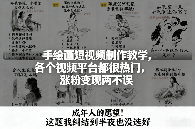 手绘画短视频制作教学，各个视频平台都很热门，涨粉变现两不误-云阁资源网