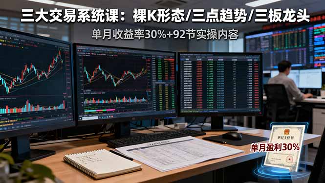 三大交易系统课：裸K形态/三点趋势/三板体系，单月收益率30%+92节实操内容-云阁资源网