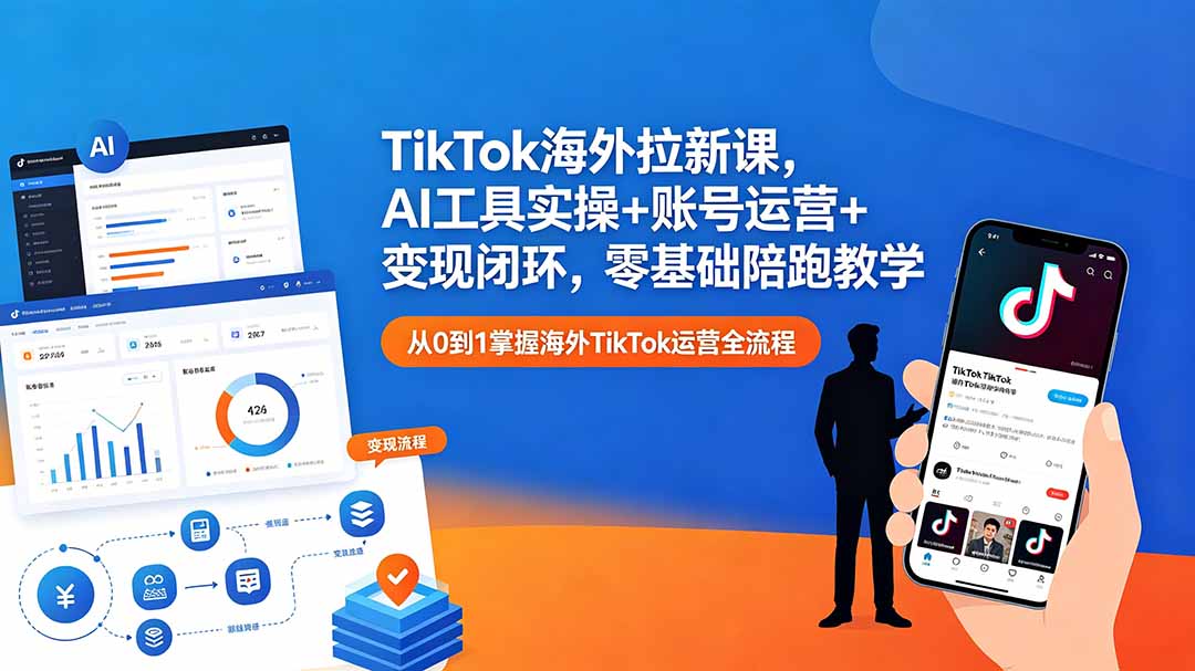 TikTok海外拉新课，AI工具实操+账号运营+变现闭环，零基础陪跑教学-云阁资源网