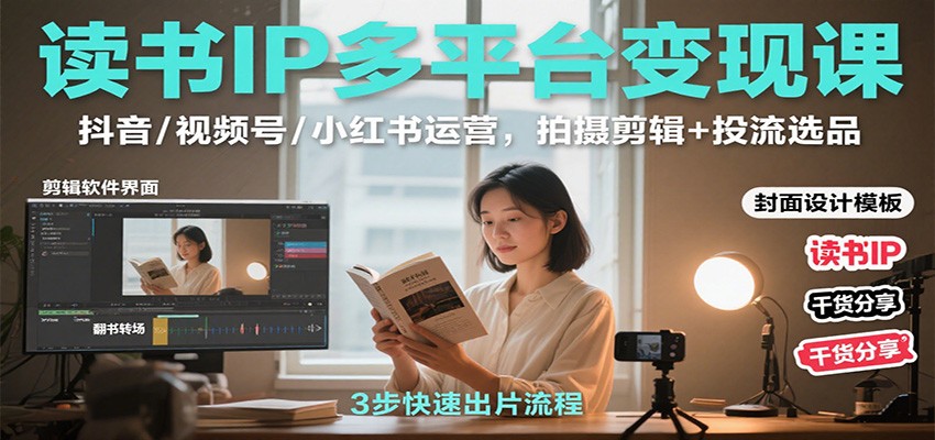 读书IP多平台变现课：抖音/视频号/小红书运营，拍摄剪辑+投流选品-云阁资源网