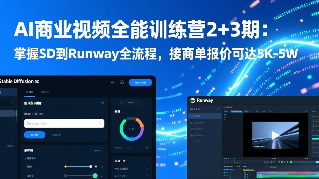AI商业视频全能训练营2+3期:掌握SD到Runway全流程,接商单报价可达5K-5W-云阁资源网