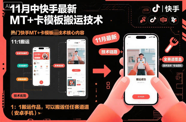 11月中快手最新MT+卡模板搬运技术，1：1搬运作品，可以搬运任何赛道(安卓手机)-云阁资源网