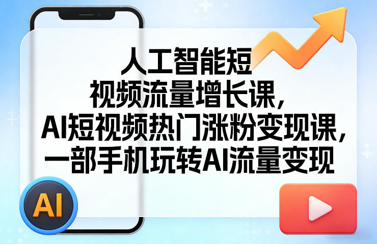 人工智能短视频流量增长课，AI短视频热门涨粉变现课，一部手机玩转AI流量变现-云阁资源网