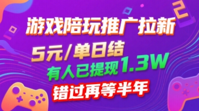 游戏陪玩推广拉新，无需回填，5米每单日结，0粉丝也能做，有人已提现1.3W，错过再等半年-云阁资源网