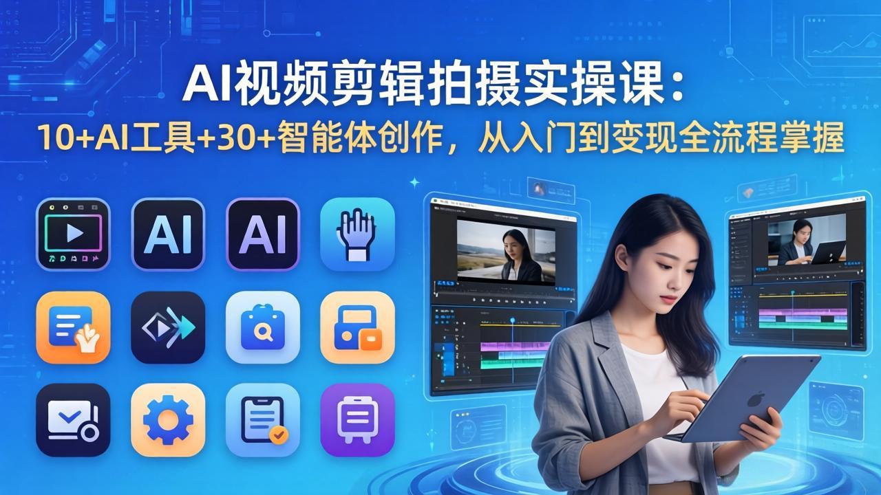 AI 视频剪辑拍摄实操课：10+AI工具+30+智能体创作，从入门到变现全流程掌握-云阁资源网