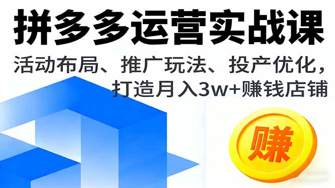 拼多多运营实战课，活动布局、推广玩法、投产优化，打造月入3w+赚钱店铺-云阁资源网