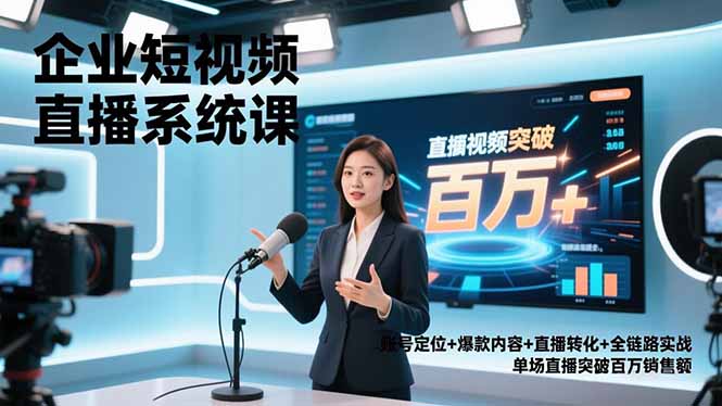 企业短视频直播系统课，账号定位+爆款内容+直播转化+全链路实战，单场直播突破百万销售额-云阁资源网