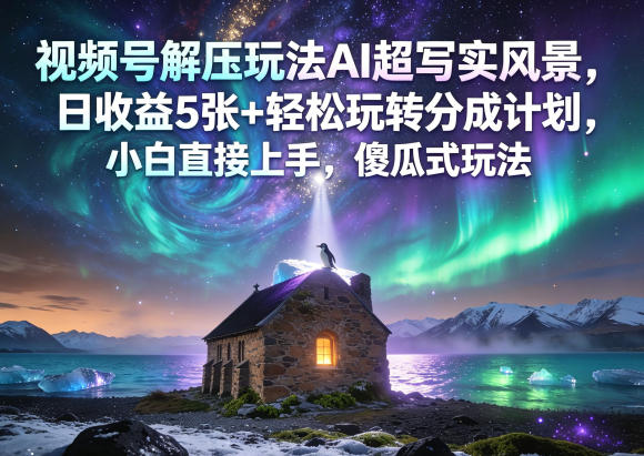 视频号解压玩法AI超写实风景，日收益5张+轻松玩转分成计划，小白直接上手，傻瓜式玩法-云阁资源网