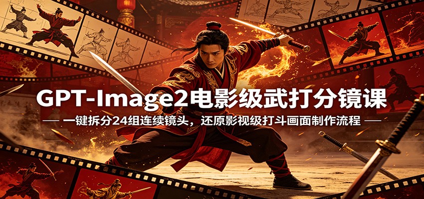 GPT-Image2电影级武打分镜课：一键拆分24组连续镜头，还原影视级打斗画面制作流程-云阁资源网