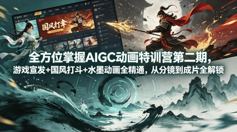 全方位掌握AIGC动画特训营第二期，游戏宣发+国风打斗+水墨动画全精通，从分镜到成片全解锁-云阁资源网
