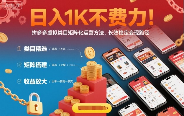日入1K不费力！拼多多虚拟类目矩阵化运营方法，长效稳定变现路径-云阁资源网