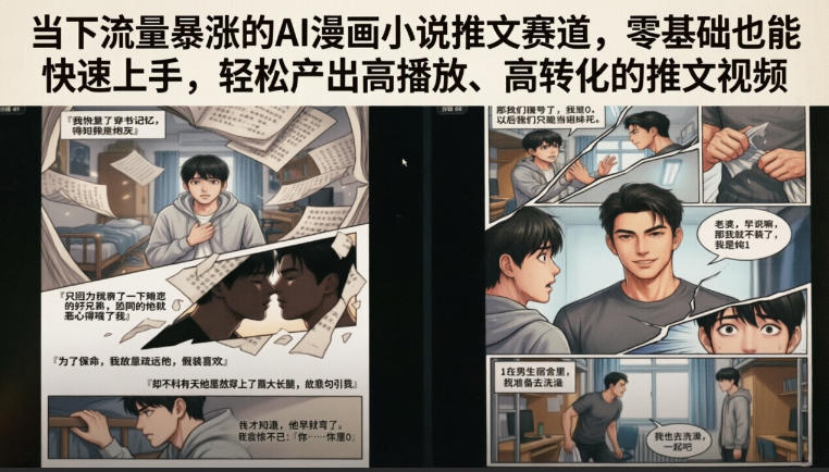 当下流量暴涨的AI漫画小说推文赛道，零基础也能快速上手，轻松产出高播放、高转化的推文视频-云阁资源网