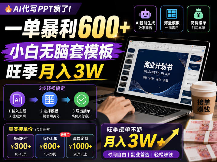 AI代写PPT疯了!一单暴利600+,小白无脑套模板,旺季月入3W,不用苦哈哈引流【揭秘】-云阁资源网