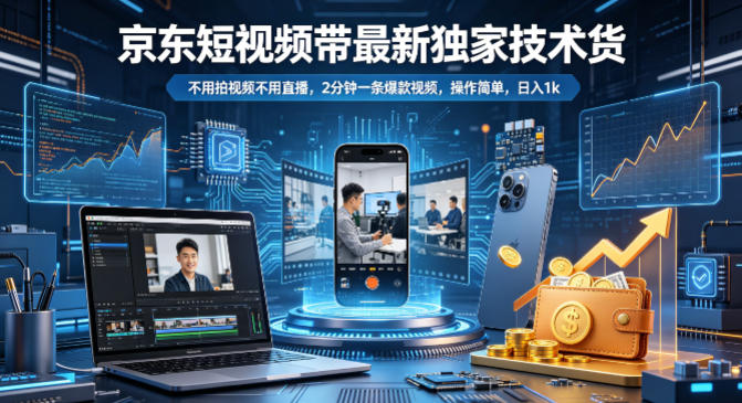 京东短视频带货最新独家技术，不用拍视频不用直播，2分钟一条爆款视频，操作简单，日入1k+【揭秘】-云阁资源网
