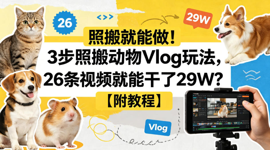 照搬就能做！3步照搬动物Vlog玩法，26条视频就能干了29W？【附教程】【赠coze一键生成工作流】-云阁资源网