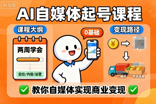 AI自媒体起号课程，0基础小白两周学会，教你自媒体实现商业变现-云阁资源网