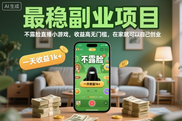最稳副业项目，不露脸直播小游戏，收益高无门槛，一天收益1k+，在家就可以自己创业【揭秘】-云阁资源网