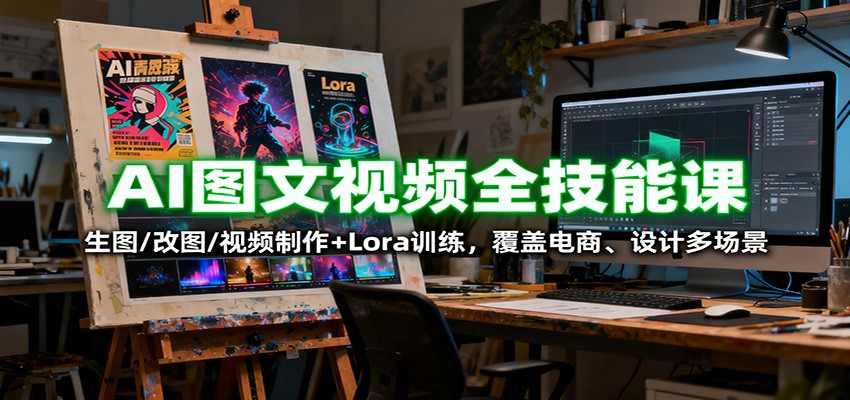 AI图文视频全技能课：生图/改图/视频制作+Lora训练，覆盖电商 、设计多场景-云阁资源网