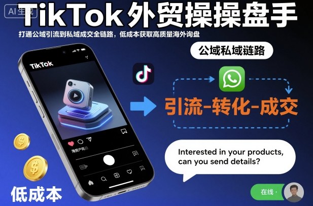 TikTok外贸操盘手，打通公域引流到私域成交全链路，低成本获取高质量海外询盘-云阁资源网
