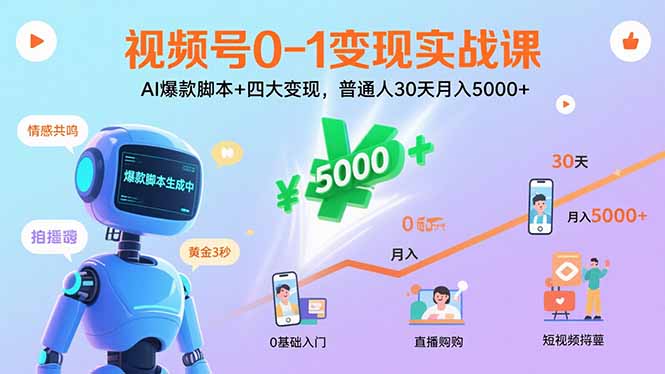视频号0-1变现实战课：AI爆款脚本+四大变现，普通人30天月入5000+-云阁资源网
