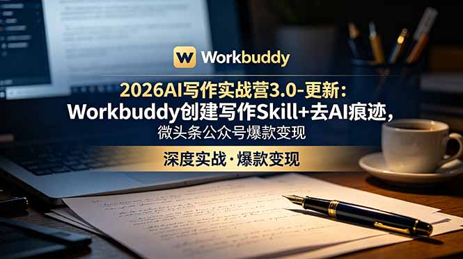 2026AI写作实战营3.0-更新：Workbuddy创建写作Skill+去AI痕迹，微头条公众号爆款变现-云阁资源网