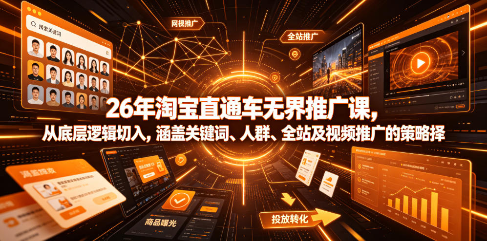 26年淘宝直通车无界推广课，从底层逻辑切入，涵盖关键词、人群、全站及视频推广的策略选择-云阁资源网