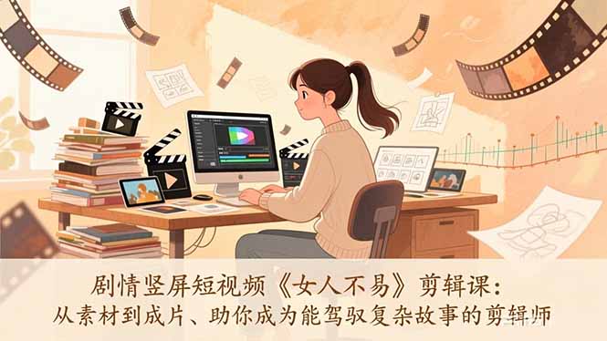 剧情竖屏短视频《女人不易》剪辑课:从素材到成片、助你成为能驾驭复杂故事的剪辑师-云阁资源网