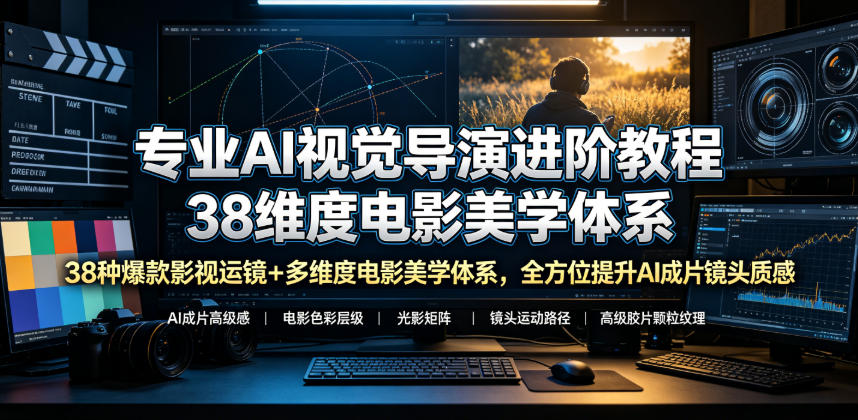 专业AI视觉导演进阶教程，38种爆款影视运镜+多维度电影美学体系，全方位提升AI成片高级感与镜头质感-云阁资源网