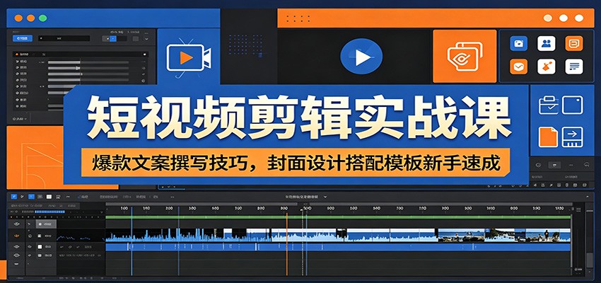 短视频剪辑实战课：爆款文案撰写技巧，封面设计搭配模板新手速成-云阁资源网
