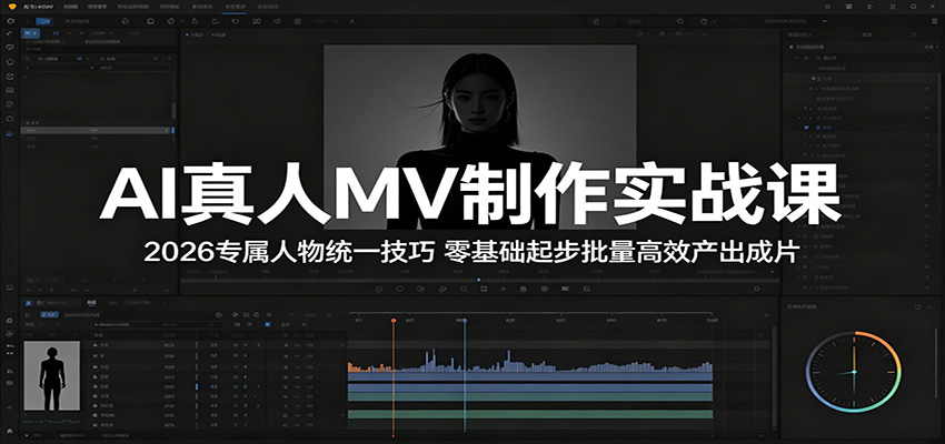 AI真人MV制作实战课：2026专属人物统一技巧，零基础起步批量高效产出成片-云阁资源网