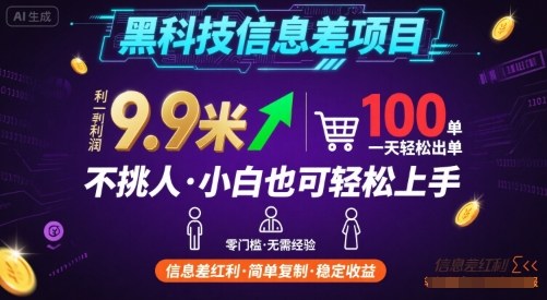 黑科技信息差项目，一单利润9.9米，一天简简单单出100单，不挑人，小白也可轻松上手【揭秘】-云阁资源网
