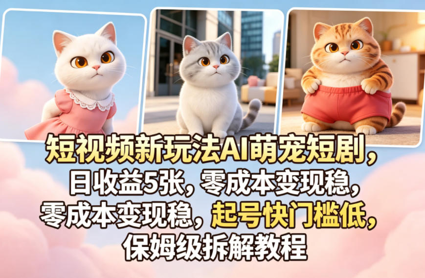 短视频新玩法AI萌宠短剧，日收益5张，零成本变现稳，起号快门槛低，保姆级拆解教程-云阁资源网